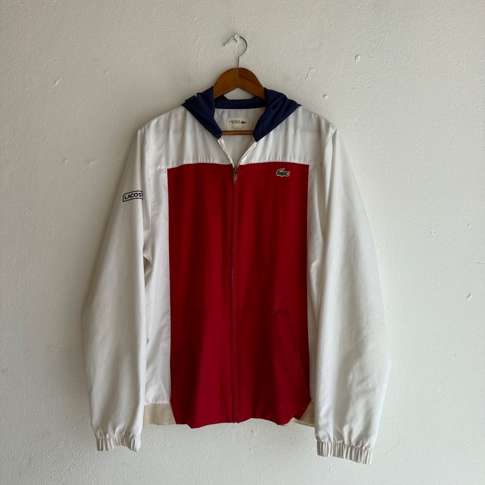 Lacoste Sport Full Zip Colorblock Windbreaker‎ Jacket Hooded Size Large